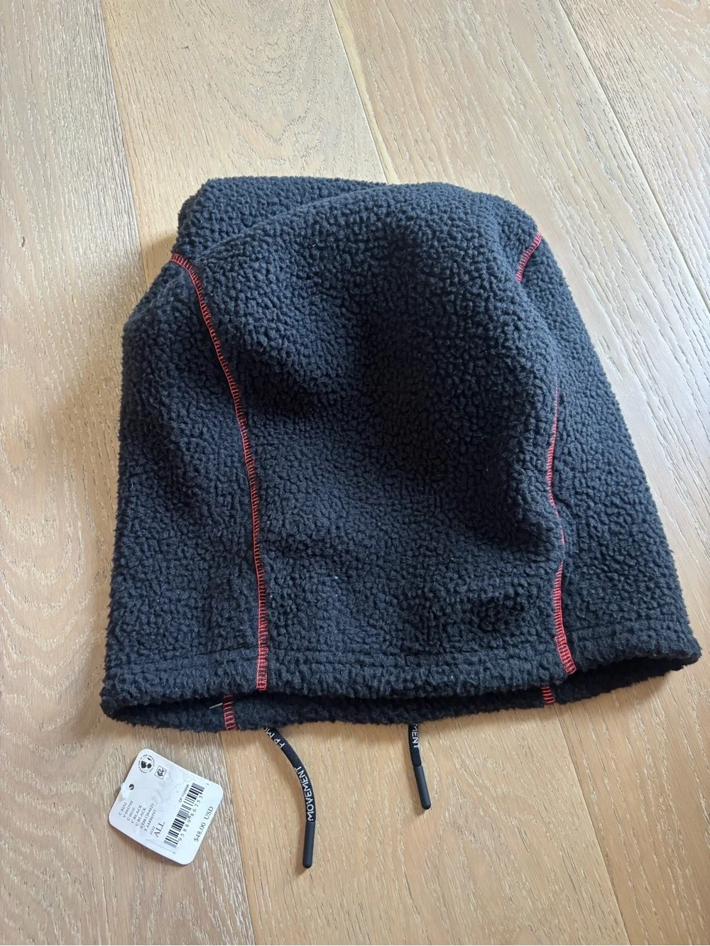 Free People FP Movement Hit The Slopes Balaclava Black Fleece Red Stitch Hood